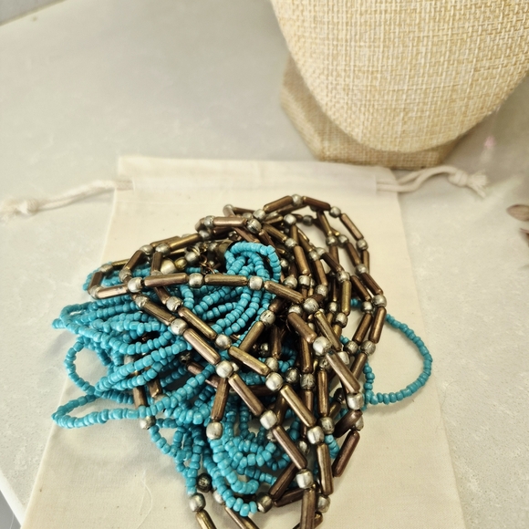 Turquoise and Brown Beaded Necklace - Picture 5 of 6
